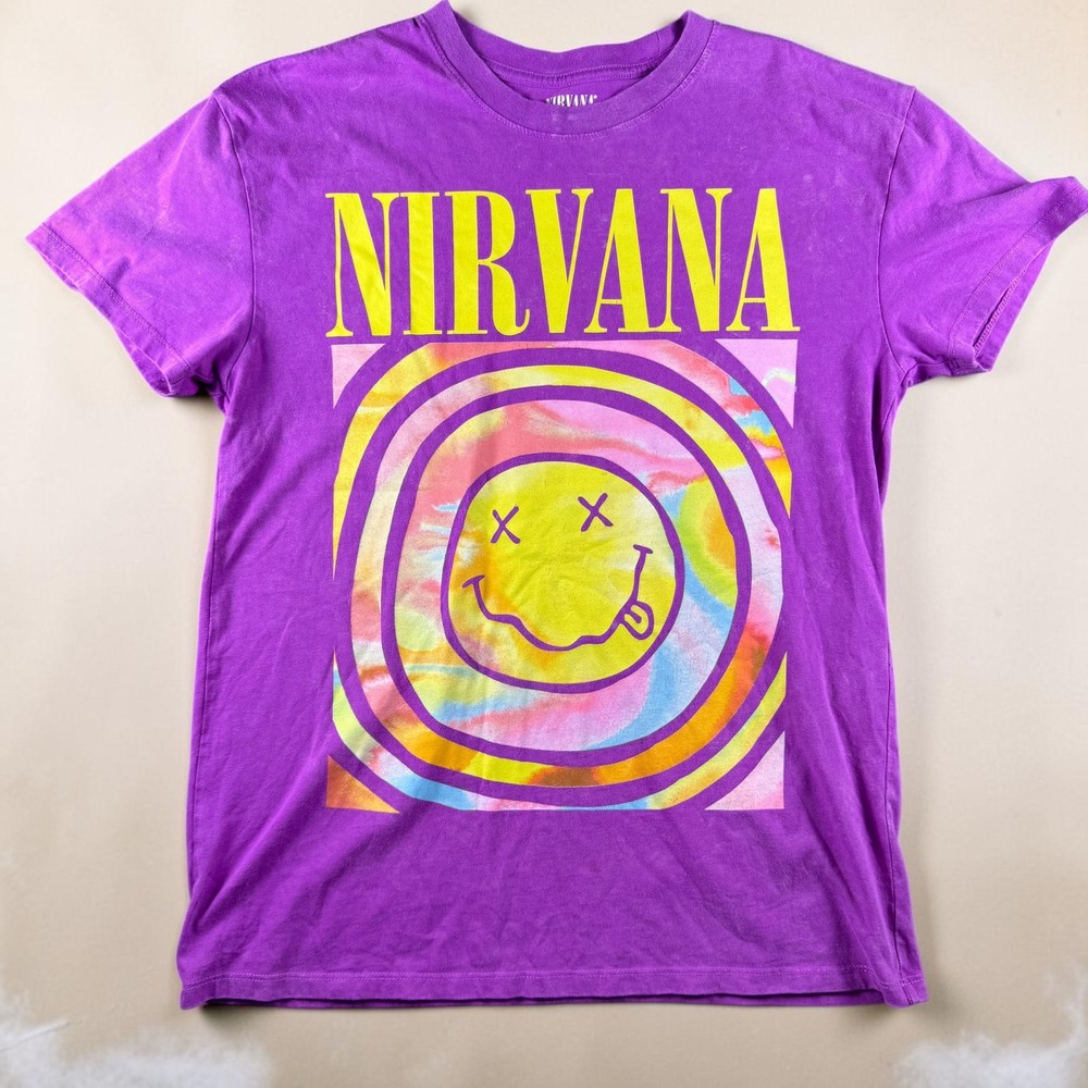Nirvana Live 93 Tour Graphic T-Shirt Purple Smiley Face XXS